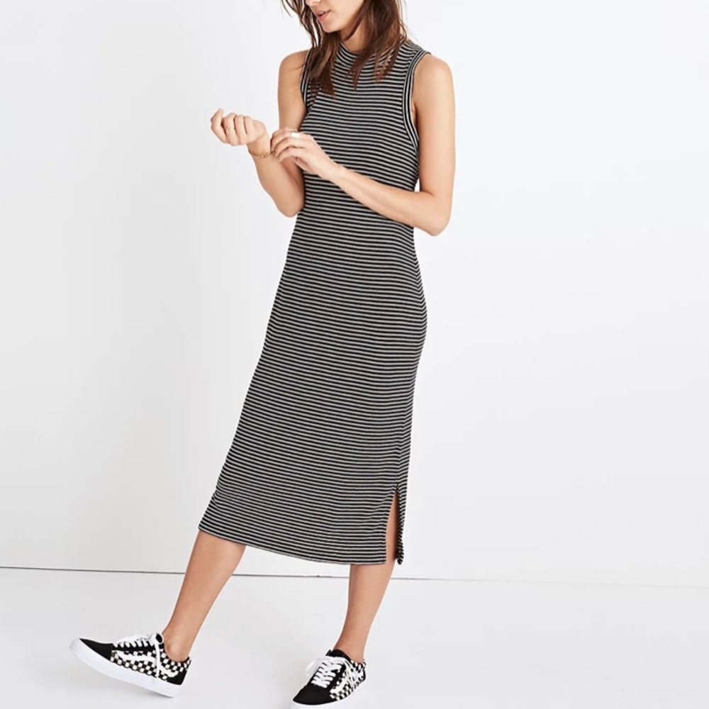 Madewell Striped Mock Neck Striped Sleeveless Midi Dress / Size Small